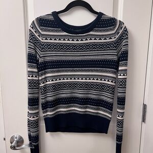 Navy and White Patterned Women's holiday Sweater